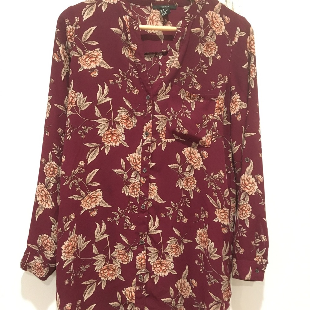 Forever21 floral maroon blouse